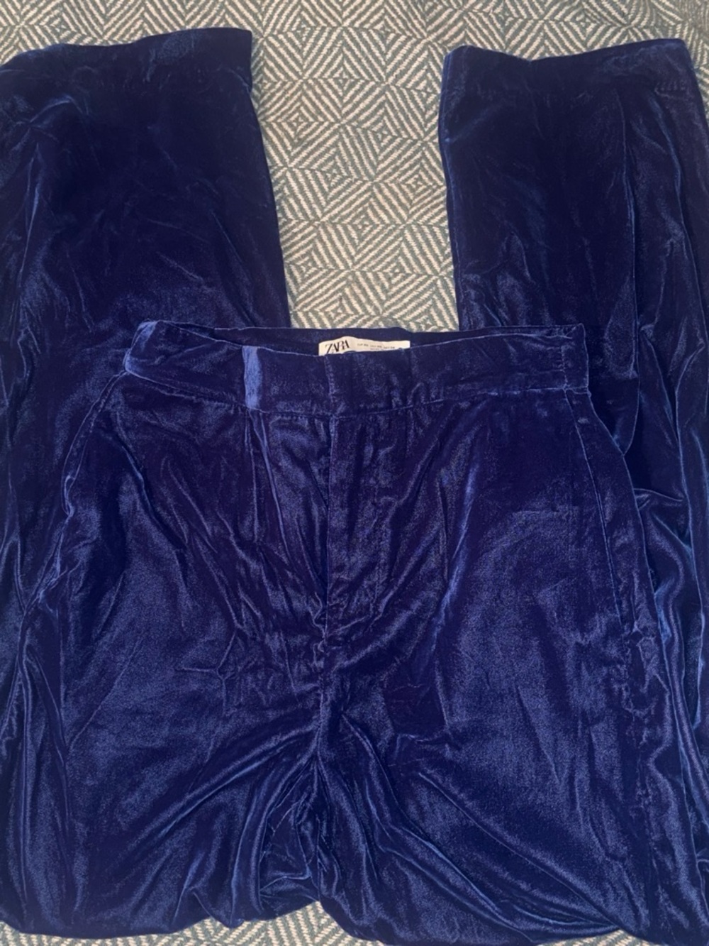 Zara Velvet Wide-Leg Pants in Navy Blue